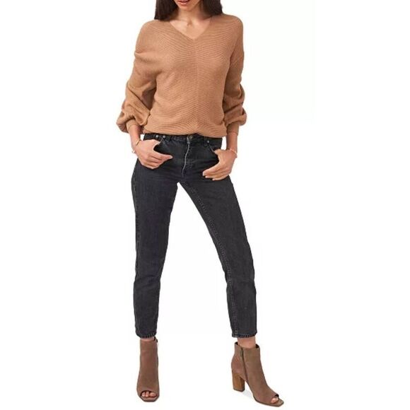 Women's 1. STATE Rib-Knit Bubble Sleeve Long Sleeve Sweater Size Small Tan - Picture 9 of 9